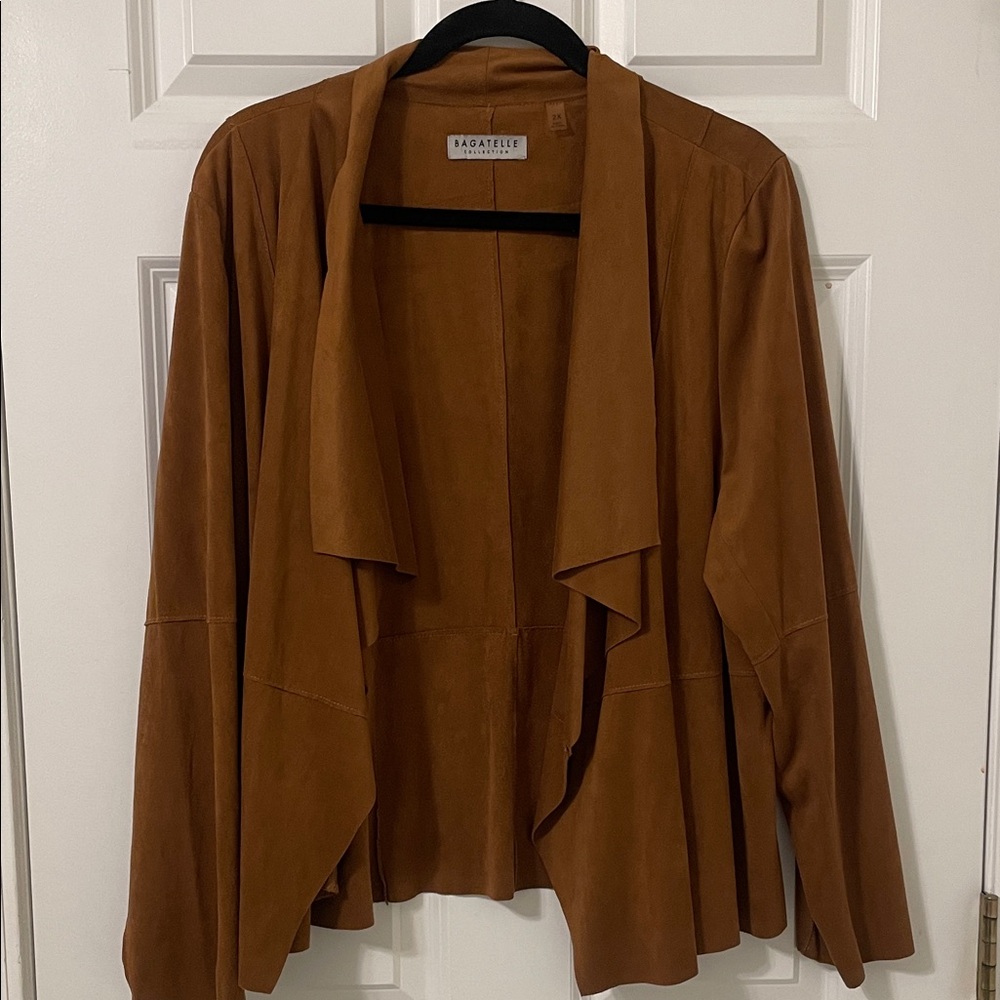 Bagatelle Brown soft suede like Women's Open-Front Blazer